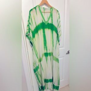 Tashia of London $650 100% Silk maxi beach dress. Green tie dye print.